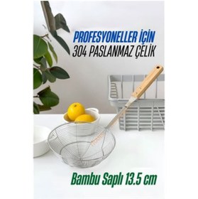 Resim BY NEVSER Modacar Bambu Saplı Kevgir Süzgeç 304 Paslanmaz Çelik 13.5 cm 
