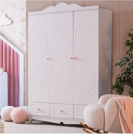 Resim Gardırop, Flower 3 Kapaklı Çekmeceli Dolap - Pembe 