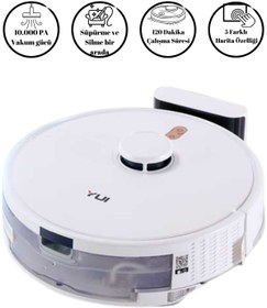 Resim Yui RS16 10.000 Pa Akıllı Robot Vacuum & Mop Süpürge Beyaz (YUI TÜRKİYE GARANTİLİ) 