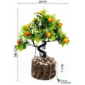 Resim Yapay Çiçekçiniz Taş Detaylı Odun Saksıda Yapay Bonsai Ağacı D 