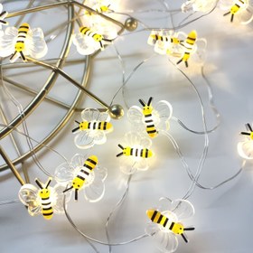 Resim 1 adet Sevimli Arı LED Aydınlatma Zinciri - 20 Sıcak Beyaz Ampul, Pil Gücüyle Çalışan Perspex Arı Süsü, Paskalya, Noel ve Ev Atmosferi için Uygun (Pil olmadan) 