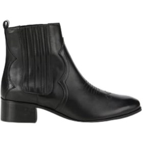 Resim HOTİÇ Kadın Deri Siyah İşlemeli Western Düz Bot 