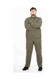 Resim Maraton Sportswear Büyük Beden Erkek Dik Yaka Reglan Kol Basic Haki Eşofman Takımı 21854-Haki 