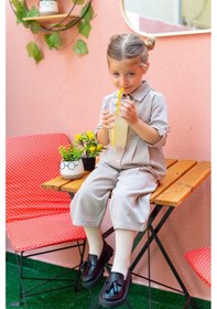 Resim Oliven The Kid Oliventhekid Yakalı Pileli Kız Çocuk Tulum Bej Bej 