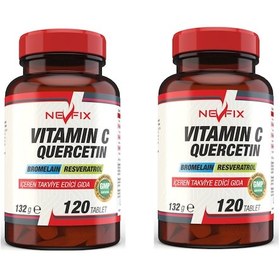 Resim Nevfix Vitamin C Bromelian Quercetin 120 Tablet X 2 Kutu 240 Tab 