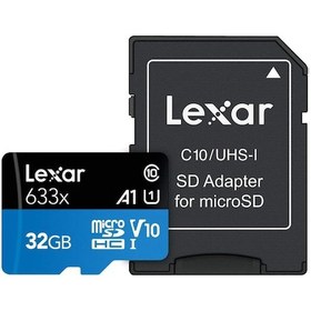 Resim Lexar High Performance 633X 32 GB Micro SDHC Class 10 UHS-I Hafıza Kartı + Adaptör 