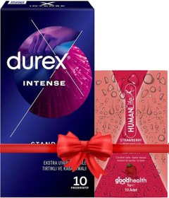 Resim Durex Intense Prezervatif 10'lu + Humanlife 5 Gr X 10 Çilek Aromalı Jel Lubricant 