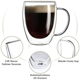Resim Çift Duvarlı Cam Kahve Fincanı 250ml 2 Li Set Dayanıklı, Mikrodalga Ve Bulaşık Makinesi Uyumlu, & Soğuk İçecekler İçin 