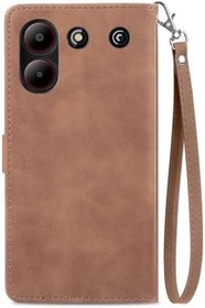 Resim ZTE Blade A54 için Kılıf, Deri Cüzdan Kapaklı Kitap Kapağı Kart Tutucu, Stand ve El Kayışı ile ZTE Blade A54 için Hoş Çiçek, Darbeye Dayanıklı Kabuk Kılıf, Kahverengi 