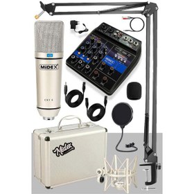 Resim Midex CX1 Mixer Set Condenser Mikrofon Ses Kartlı Mikser + Stand + Filtre 