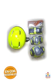 Resim PapatyamPartiEvi Sarı Renk Koruyucu Sarı Kask Dizlik Eldiven Seti - Güvenli Spor Ekipmanları 