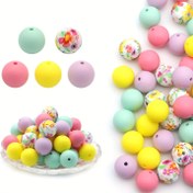 Resim 50 adet 12/15mm Silikon Katı Renkli ve Baskılı Karışık Odak Boncuk Takı Yapımı DIY El Yapımı Bileklik Kolye Plastik Kalem Dize Anahtar Çanta Telefon Zinciri Araba Süsleri El Sanatları Malzemeleri 