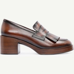 Resim Yargıcı Püskül Detaylı Topuklu Deri Loafer 25kkay4034x 057 Taba 
