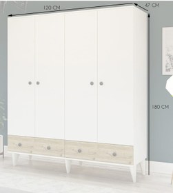 Resim Metalia Gm812 Delüx 4 Kapılı 2 Çekmeceli Düğme Kulplu Gardrop Dolap 
