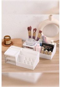 Resim Piev 2 Çekmeceli Çok Bölmeli Makyaj Kozmetik Düzenleyici Organizer Beyaz 