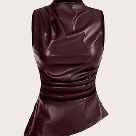 Resim Kadınlar için Rahat Moda 90'lar Tarzı Sokak Fotoğrafçılığı Bahar ve Sonbahar Düz Renk Katlanabilir Yaka PU Kolsuz Üst, Dışarı Çıkma İçin Uygun, Bahar, Yaz ve Sonbahar İçin Uygun. 