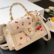 Resim Trendy Lüks PU Tote Çanta, Çok Yönlü Kare Tasarım ve Sevimli Kiraz Deseni ile, Alışveriş, Tarihler veya Çapraz Askılı Olarak İdeal, Sevimli Kiraz Motifleriyle. 