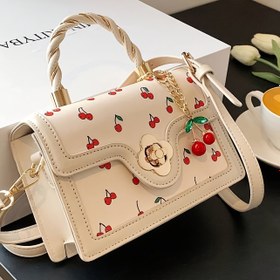Resim Trendy Lüks PU Tote Çanta, Çok Yönlü Kare Tasarım ve Sevimli Kiraz Deseni ile, Alışveriş, Tarihler veya Çapraz Askılı Olarak İdeal, Sevimli Kiraz Motifleriyle. 