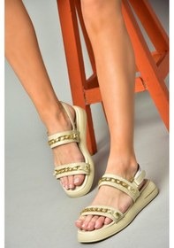 Resim Fox Shoes S518105609 Bej Gold Zincir Detaylı Kadın Sandalet Bej 