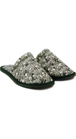 Resim Chochili Erkek Siyah Iskelet Desenli Yumuşak Tabanlı Ev Terlik 