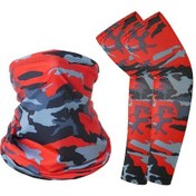 Resim Xuweiwei 2 Adet Kamuflaj Kırmızı Kol Kılıfı Maske Bandana Ve Çorap Spor Seti 