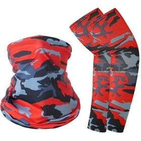 Resim Xuweiwei 2 Adet Kamuflaj Kırmızı Kol Kılıfı Maske Bandana Ve Çorap Spor Seti 