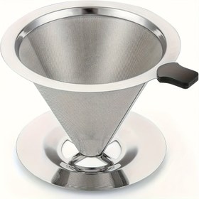 Resim 1 adet Paslanmaz Çelik Kahve Filtresi Silikon Sap ve Taban ile - Tekrar Kullanılabilir, Kağıt Filtre Gerektirmez, Temizlemesi Kolay - Ev, Ofis, Kamp, Seyahat için Dayanıklı Konik Tasarım, Kahve Filtre Tutucu 