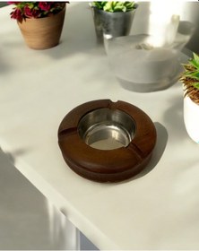 Resim Ahşap Kahve Rengi İçi Çelik Dekoratif Küllük 