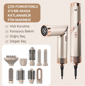 Resim Buldug 9’u 1 Arada Hızlı Kurutma ve Şekillendirme Saç Kurutma Makinesi – 1600W Fön ve Maşa Başlıkları 