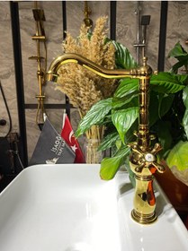 Resim İSAOĞLU YAPI Altın Mutfak Bataryası Gold Evye Musluğu Avantgarde Tasarım Aç Kapa Sistem Rustik Mutfak Bataryası 