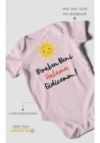 Resim Bırakın Beni Halama Gidicemm Baskılı Bebek Zıbını Çıtçıtlı Body %100 Pamuk Kısa Kol Bebe Pembe 