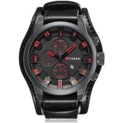 Resim Bosphorusboutique02 Erkek M8225 Askeri Deri Quartz Kol Saati Siyah Kırmızı Curren Takım Saati Siyah 