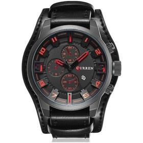 Resim Bosphorusboutique02 Erkek M8225 Askeri Deri Quartz Kol Saati Siyah Kırmızı Curren Takım Saati Siyah 