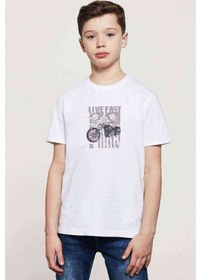 Resim Live Fast Motorsiklet Baskılı Unisex Çocuk Beyaz Tshirt 