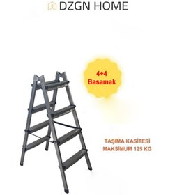 Resim Dayanıklı 4+4 Özel Tasarım Hafif, Kaymaz, Metal Basamaklı Katlanır Merdiven 4+4 