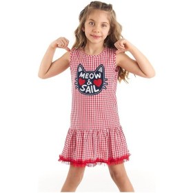 Resim Denokids Mushi Denizci Kedi Kız Elbise Kırmızı 