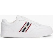 Resim Tommy Hilfiger Th Dokuma Şeritli Düz Taban Kadın Beyaz Sneaker Fw0fw09001ybs Beyaz 
