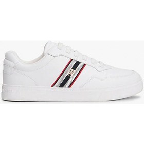 Resim Tommy Hilfiger Th Dokuma Şeritli Düz Taban Kadın Beyaz Sneaker Fw0fw09001ybs Beyaz 