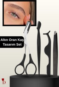 Resim DAMİ 4'lü Altın Oran Kaş & Kirpik Tasarım Seti - Taraklı Makas, Ustura, Kirpik Aleti ve Cımbız Seti 