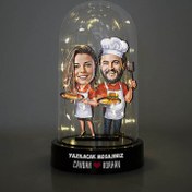 Resim Aşçı Çiftler Karikatürlü Işıklı Fanus Biblo 