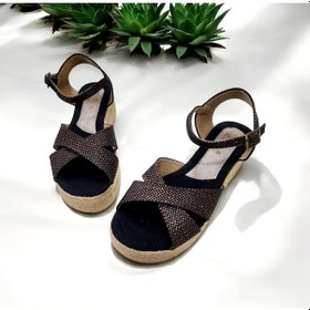 Resim Kadın Yazlık Çapraz Keten Hasır 5 Cm Topuklu Sandalet Bakır 