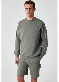 Resim Grimelange OLLIE Erkek Bisiklet Yaka Regular Uzun Kollu Nakış Detaylı Haki Sweatshirt 