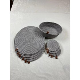 Resim Jütex Home Hasır Görünümlü Jüt Amerikan Servis Amerikan Servis Bardak Altlığı Ekmeklik Takımı 13 Parça Gri 