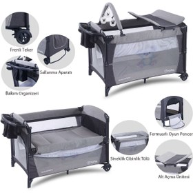 Resim Sleep Side Play Anne Yanı Park Yatak Sallanır Cibinlikli Oyun Parkı Bebek Beşik 70x110 Cm Yataksız - Gri 