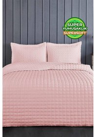 Resim Evlen Home Joy Pamuklu Yatak Örtüsü Seti Çift Kişilik 3 Parça Elyaf Dolgulu Yumuşak Günlük Yıkanabilir Pudra 