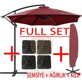 Resim Gunbo Home 3 Mt 8 Kaburga Full Demir 21 Kg Bordo Bahçe Şemsiyes 