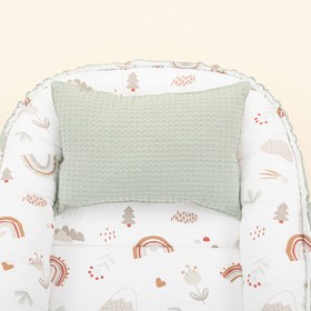Resim Babynest ve Yastık - Çift Taraflı - Yeşil Petek - Kahverengi Gökkuşağı 