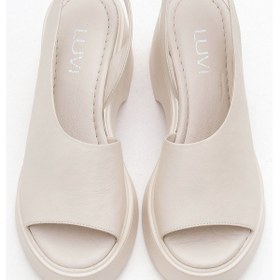 Resim Luvishoes Luvi Shoes Roy Ekru Cilt Hakiki Deri Kadın Dolgu Topuklu Sandalet Ekru 