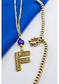 Resim Gold Renkli Parlak Taşlı Yassı Cam Nazar Boncuklu F Harfi Araba D 