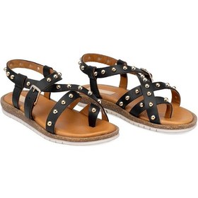 Resim Elit Oriana Kadın Hakiki Deri Düz Sandalet Siyah Siyah 